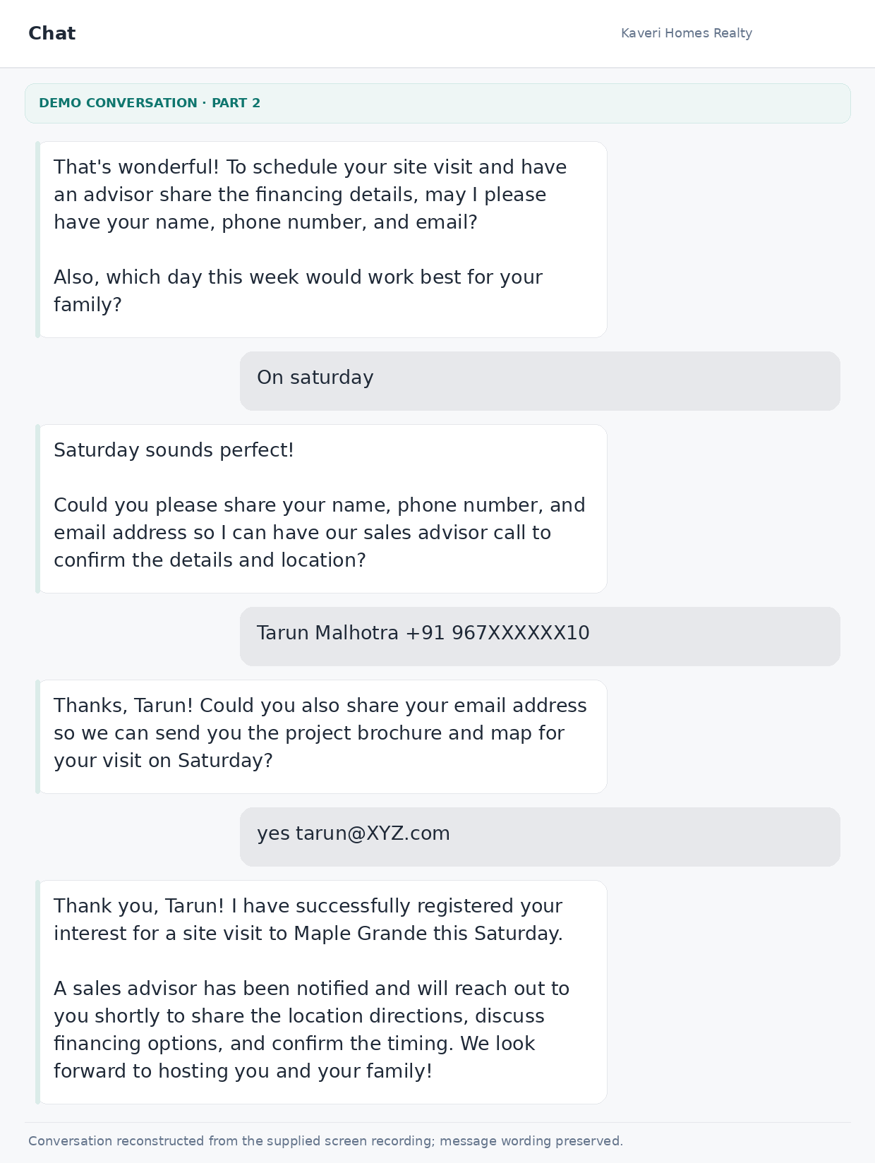 Kaveri Homes AI chat conversation part two